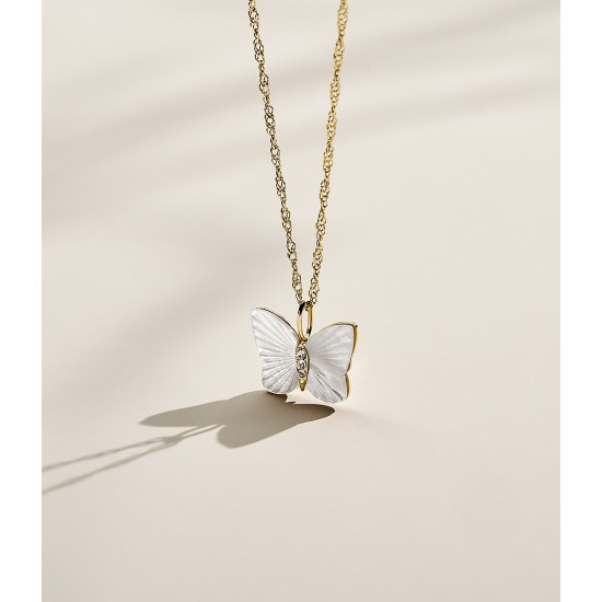 Fossil JF04424710 ogrlica Sutton Radiant Wings White Mother of Pearl Butterfly Gold Tone Stainless Steel