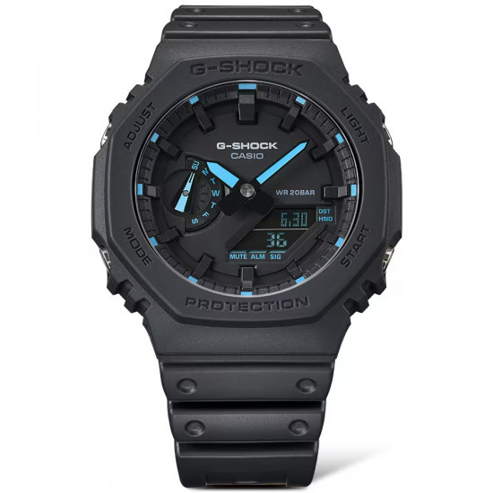 G-SHOCK GA-2100-1A2 unisex Octagon Case All Black Matte Finish Turquoise detail 20ATM