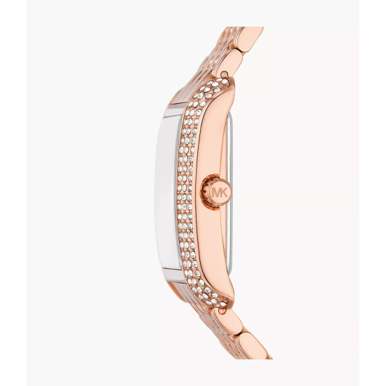 Michael Kors MK4743 ženski sat Petite Emery Pavé Rose Gold Tone Pravougaono kućište Roman Numeral
