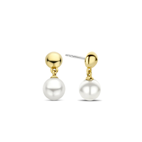 TI SENTO 7913YP mindjuše Shell Pearl Sterling Silver 925 Yellow Gold Plated 20mm