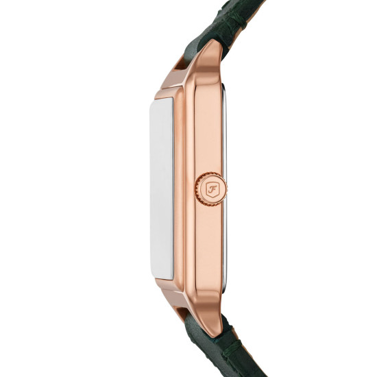 Fossil ES5366 ženski sat Raquel pravougaono kućište Rose Gold Tone kožni kaiš Deep Green Dial Roman Numerals 23mm