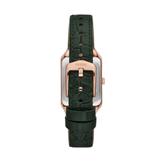 Fossil ES5366 ženski sat Raquel pravougaono kućište Rose Gold Tone kožni kaiš Deep Green Dial Roman Numerals 23mm