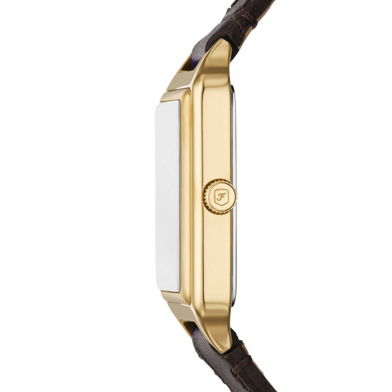 Fossil ES5367 ženski sat Raquel pravougaono kućište Gold Tone kožni kaiš Chocolate Brown Dial Roman Numerals 23mm