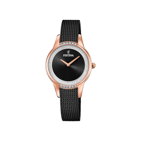 Festina F20496/2 ženski sat Mademoiselle Elegant Mesh Band Black Stainless Steel Rose Gold Detail Sunray Black Dial 30mm Bestseller