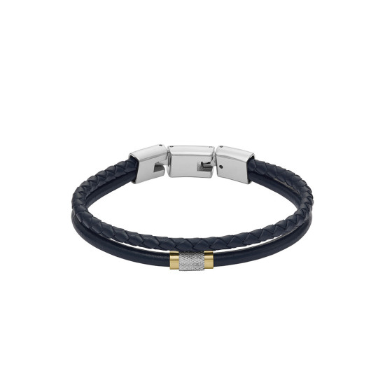 Fossil JF04703998 muška narukvica dvoredna Machine Knurled Texture Navy Leather Gold Detail