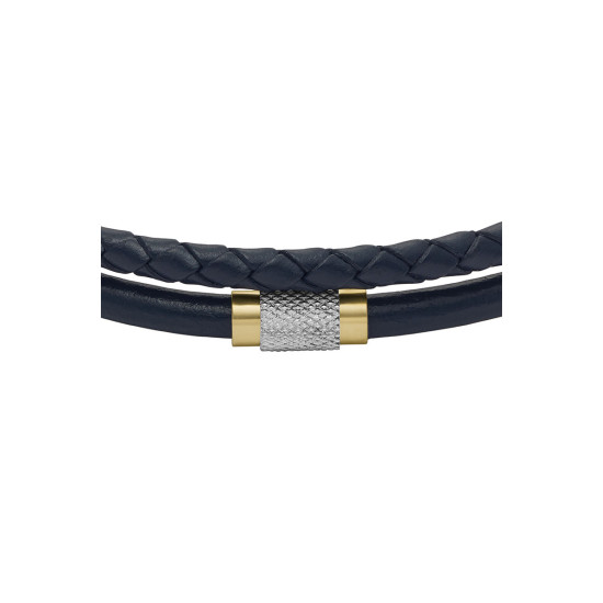 Fossil JF04703998 muška narukvica dvoredna Machine Knurled Texture Navy Leather Gold Detail