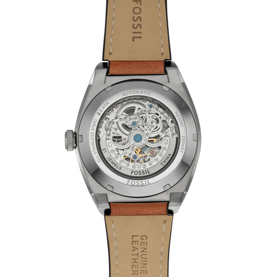 Fossil ME3261 muški sat Everett Automatic Brown kožni kaiš Fresh Green Skeleton Dial 42mm