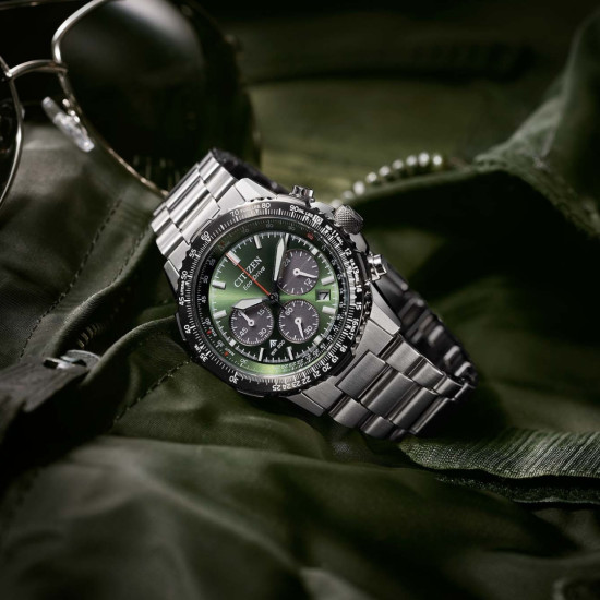 Citizen CA4664-60W muški sat Promaster Sky Pilot Chronograph Eco-Drive Air Navihawk  20ATM Green Dial 40mm