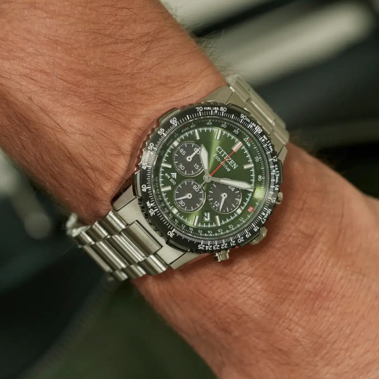 Citizen CA4664-60W muški sat Promaster Sky Pilot Chronograph Eco-Drive Air Navihawk  20ATM Green Dial 40mm