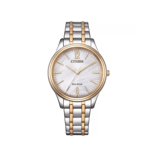CITIZEN EM0416-78A  ženski sat Elegance Two Tone Silver Rose Gold Eco-Drive White Dial 34mm