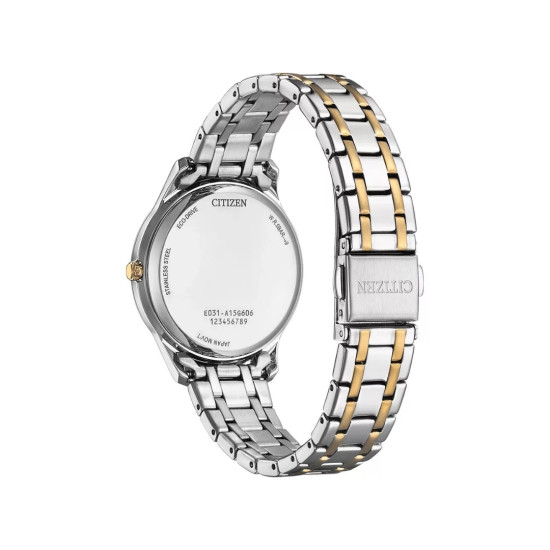 CITIZEN EM0416-78A  ženski sat Elegance Two Tone Silver Rose Gold Eco-Drive White Dial 34mm