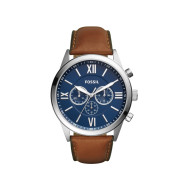 Fossil BQ2125 muški sat Flynn Chronograph kožni kaiš Brown XL Marine Blue Dial 48mm