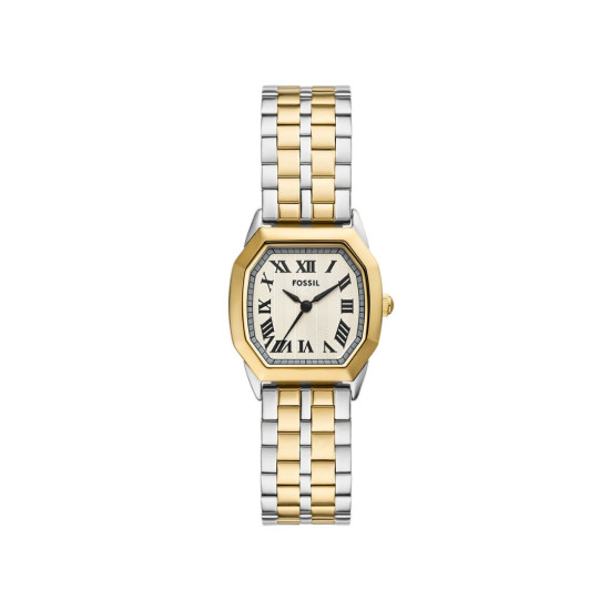 Fossil ES5362 ženski sat Harlow Octagonal Two Tone Silver Gold Roman Numerals Cream Dial 27mm