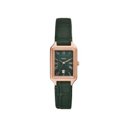 Fossil ES5366 ženski sat Raquel pravougaono kućište Rose Gold Tone kožni kaiš Deep Green Dial Roman Numerals 23mm