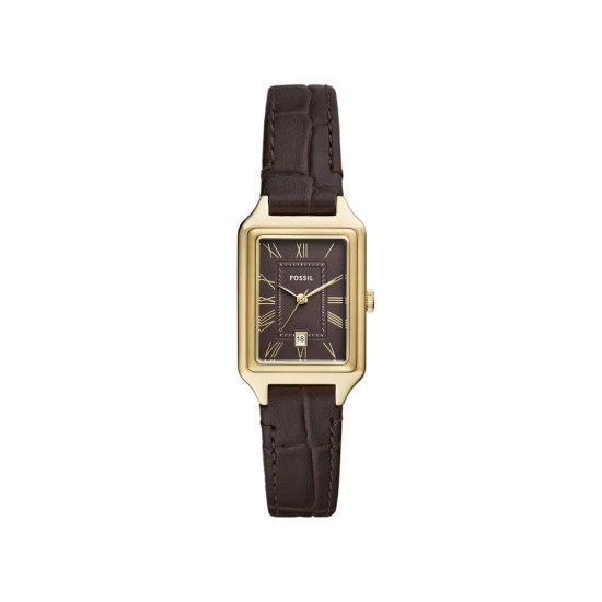 Fossil ES5367 ženski sat Raquel pravougaono kućište Gold Tone kožni kaiš Chocolate Brown Dial Roman Numerals 23mm