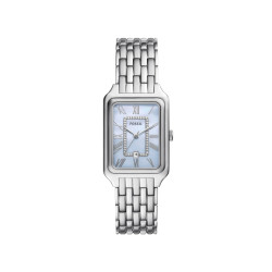 Fossil ES5402 ženski sat Raquel pravougaono kućište Silver Tone Cirkon Sky Blue Mother of Pearl Dial Roman Numerals 26mm