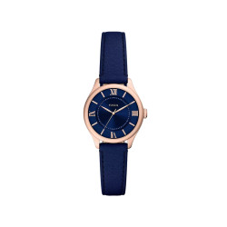 Fossil ES5424 ženski sat Gilmore Mini Rose Gold Tone kožni kaiš Navy Blue Satin Sunray Dial 28mm