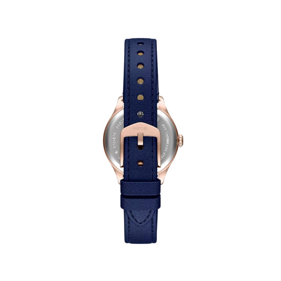 Fossil ES5424 ženski sat Gilmore Mini Rose Gold Tone kožni kaiš Navy Blue Satin Sunray Dial 28mm