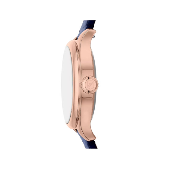 Fossil ES5424 ženski sat Gilmore Mini Rose Gold Tone kožni kaiš Navy Blue Satin Sunray Dial 28mm