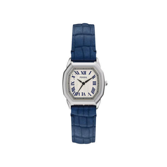Fossil ES5425 ženski sat Harlow Octagonal kožni kaiš Navy Blue Roman Numerals Cream Dial 27mm