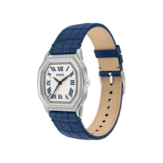 Fossil ES5425 ženski sat Harlow Octagonal kožni kaiš Navy Blue Roman Numerals Cream Dial 27mm