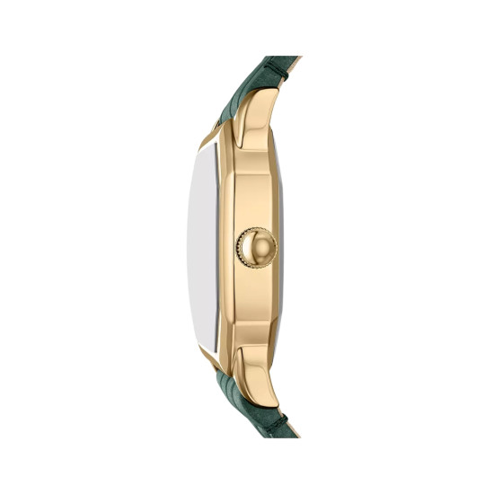 Fossil ES5427 ženski sat Harlow Octagonal Gold Tone kožni kaiš Deep Green Roman Numerals Cream Dial 27mm