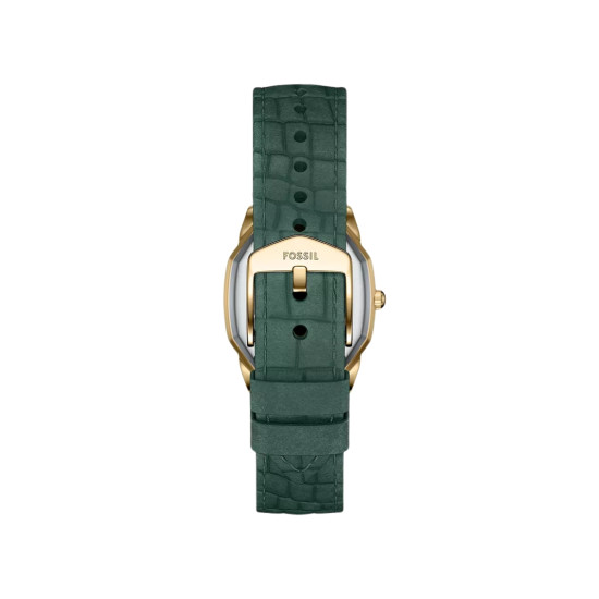 Fossil ES5427 ženski sat Harlow Octagonal Gold Tone kožni kaiš Deep Green Roman Numerals Cream Dial 27mm