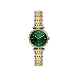 Fossil ES5439 ženski sat Carlie Mini Two Tone Silver Gold Cirkon Deep Green Sunray Dial 28mm
