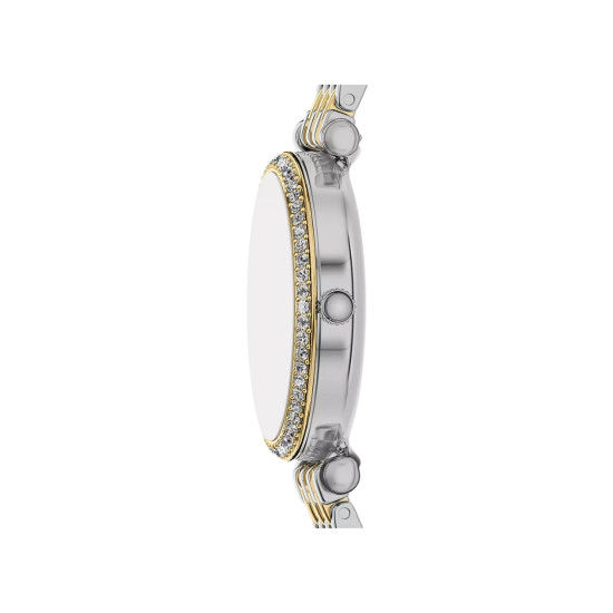 Fossil ES5439 ženski sat Carlie Mini Two Tone Silver Gold Cirkon Deep Green Sunray Dial 28mm