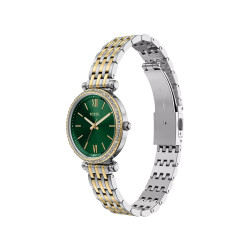 Fossil ES5439 ženski sat Carlie Mini Two Tone Silver Gold Cirkon Deep Green Sunray Dial 28mm