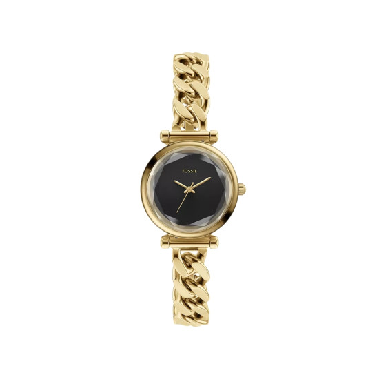 Fossil ES5440 ženski sat Carlie Mini Gold Tone D-Link Black Dial Faceted Mineral Glass Dial 28mm