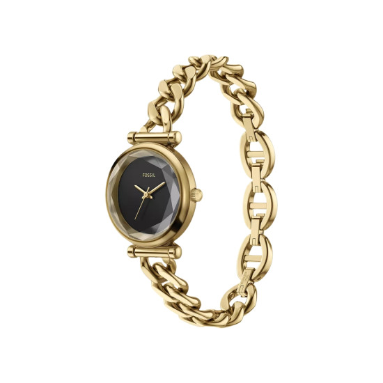 Fossil ES5440 ženski sat Carlie Mini Gold Tone D-Link Black Dial Faceted Mineral Glass Dial 28mm