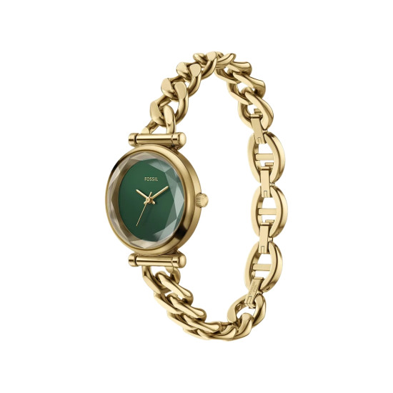 Fossil ES5441 ženski sat Carlie Mini Gold Tone D-Link Deep Green Faceted Mineral Glass Dial 28mm