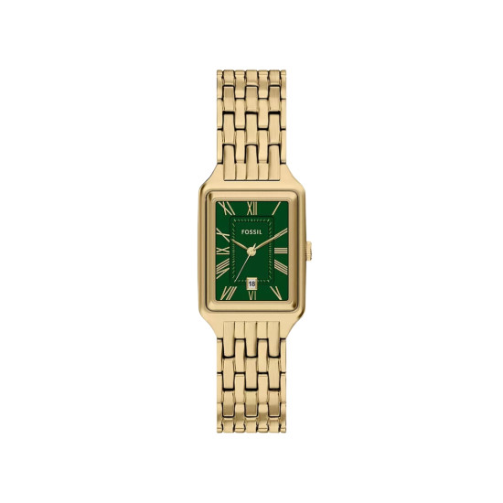 Fossil ES5452 ženski sat Raquel pravougaono kućište Gold Tone Sunray Green Dial Roman Numerals 23mm