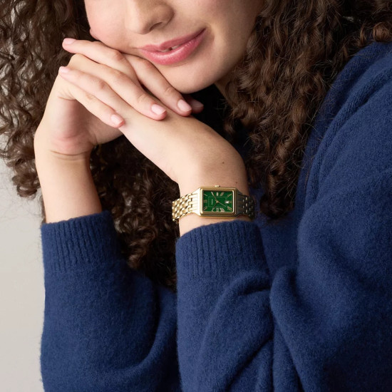 Fossil ES5452 ženski sat Raquel pravougaono kućište Gold Tone Sunray Green Dial Roman Numerals 23mm