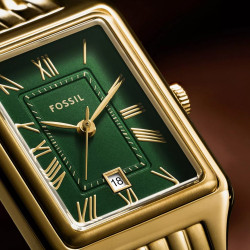 Fossil ES5452 ženski sat Raquel pravougaono kućište Gold Tone Sunray Green Dial Roman Numerals 23mm