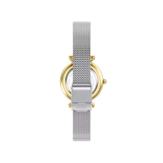 Fossil ES5463 ženski sat Carlie Mini Two Tone Silver Gold Mesh Band Mother of Pearl Dial 28mm