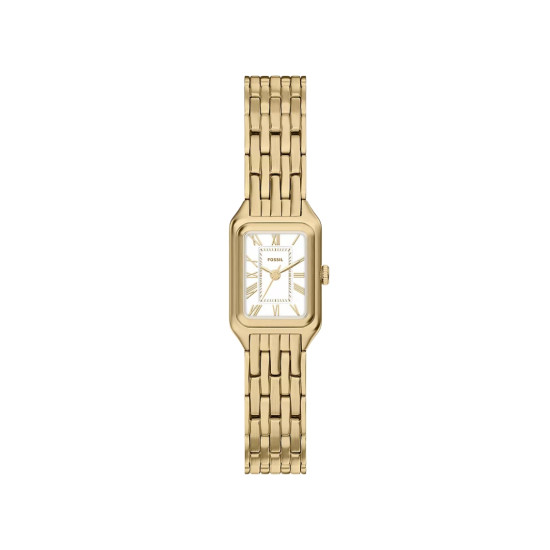 Fossil ES5467 ženski sat Raquel Mini pravougaono kućište Gold Tone Roman Numerals White Satin Dial 18mm