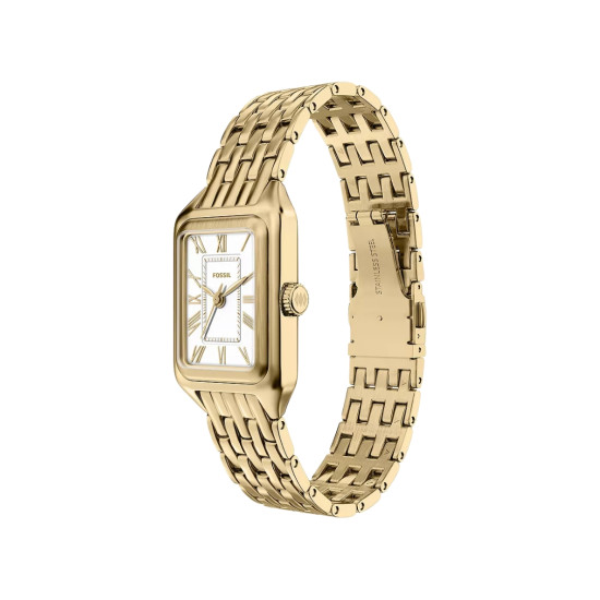 Fossil ES5467 ženski sat Raquel Mini pravougaono kućište Gold Tone Roman Numerals White Satin Dial 18mm