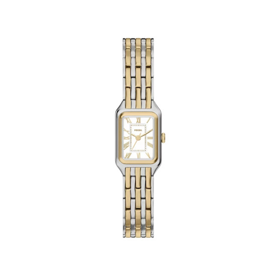 Fossil ES5468 ženski sat Raquel Mini pravougaono kućište Two Tone Silver Gold Roman Numerals White Satin Dial 18mm