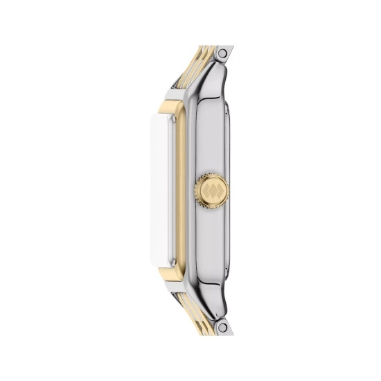 Fossil ES5468 ženski sat Raquel Mini pravougaono kućište Two Tone Silver Gold Roman Numerals White Satin Dial 18mm