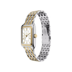 Fossil ES5468 ženski sat Raquel Mini pravougaono kućište Two Tone Silver Gold Roman Numerals White Satin Dial 18mm