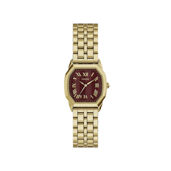 Fossil Harlow ES5511 ženski sat Octagonal Gold Tone Roman Numerals & Burgundu Sunray Dial 27mm Timeless Elegance NOVO