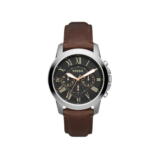 Fossil FS4813 muški sat Grant Chronograph Bestseller Classic Roman Numerals kožni kaiš Deep Brown Dark Gray Dial Rose Gold Detail 44mm