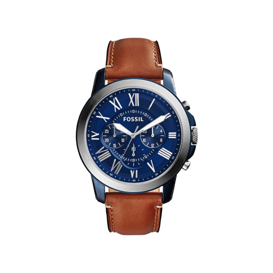 Fossil FS5151 muški sat Grant Chronograph Bestseller Classic Roman Numerals kožni kaiš Terracotta Marine Blue Dial 44mm