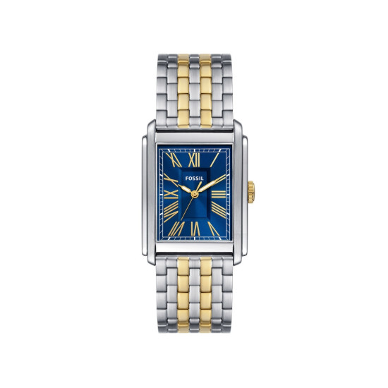 Fossil FS6010 muški sat Carraway pravougaono kućište Two-Tone Silver Gold Tone Marine Blue Dial Roman Numerals 