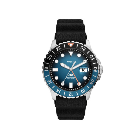 Fossil FS6049 muški sat Blue Sport GMT Black Silicone Watch 46mm Blue Sunray Dial 10ATM