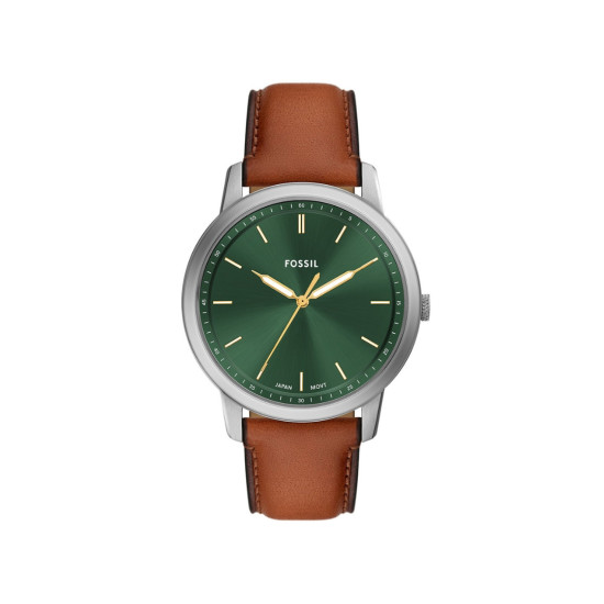 Fossil FS6094 muški sat Minimalist Slim Brown kožni kaiš Green Sunray Dial Gold detail 44mm
