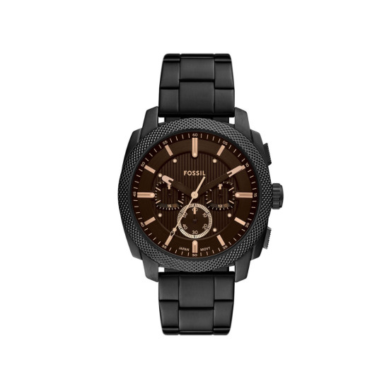 Fossil FS6097 muški sat Machine Chronograph All Black Stainless Steel Dark Mocha Dial 44mm