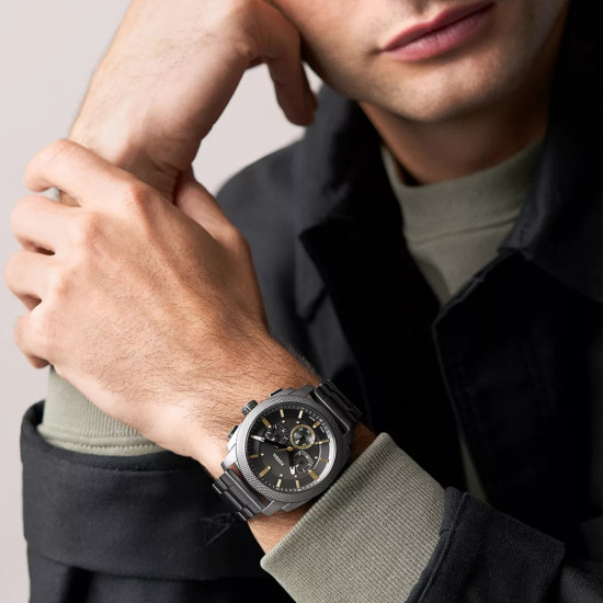 Fossil FS6160 muški sat Machine Chronograph Gunmetal Stainless Steel Gold Detail Gray Dial 44mm
